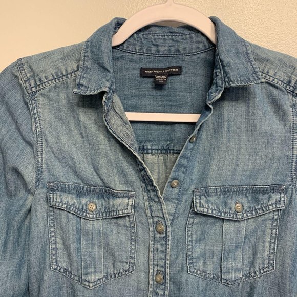 XXS American Eagle Chambray Shirt Dress Tie Waist - Picture 4 of 9